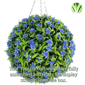 Best Artificial 28cm Blue Lily Hanging Basket Flower Topiary Ball - Suitable for Outdoor Use - Weather & Fade Resistant