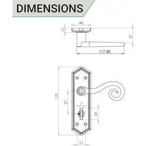 AFIT Curly Black Antique Door Handle on Backplate Bathroom Kit / Pack - 64mm Lock 76mm Hinges