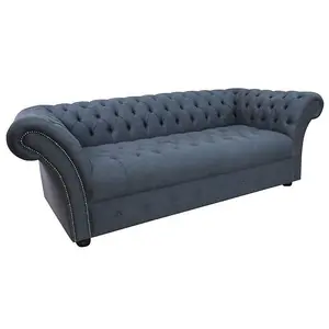 Chesterfield 3 Seater Buttoned Seat Grampian Marine Blue Fabric Sofa In Balmoral Style