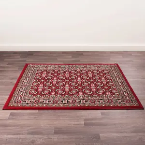 Red Traditional Floral Bordered Rug Easy to clean Dining Room-60cm X 110cm