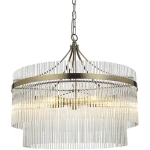 Multi Arm Hanging Ceiling Pendant Light - Antique Brass Plate & Clear Glass - 5 X 7W LED E14