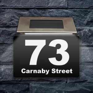 Personalised Aluminium House Plaque with Solar Light Customised with Your House Number and Street Name 160 x 280mm Black