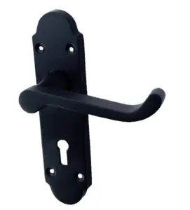 Door Handles Matt Black Epsom Victorian Scroll on Shaped Back Plate Lever Lock