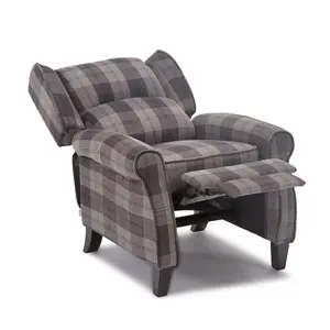 Eaton Wing Back Fireside Check Fabric Recliner Armchair Sofa Chair Reclining Cinema (Charcoal)