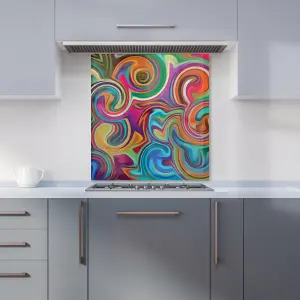 Colourful Wave Pattern Premium Glass Kitchen Splashback W600mm x H650mm