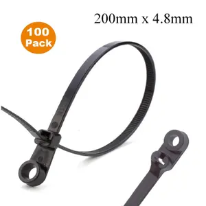 Homesmart 100 x Black Screw Mount Cable Ties 200mm x 48mm Car Chassis Body Zip Tie Fixing