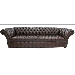 Chesterfield 4 Seater Buttoned Seat Sofa Settee Antique Brown Leather In Balmoral Style