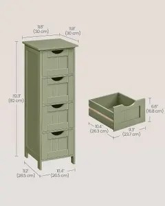 VASAGLE Bathroom Floor Storage Cabinet, Bathroom Storage Unit with 4 Drawers, Bathroom Cabinet Freestanding, Laurel Green