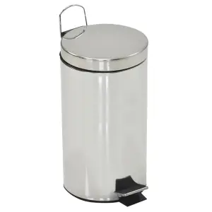 30 Litre Indoor Outdoor Stainless Steel Pedal Bin Slip Resistant With Inner Bin & Handle