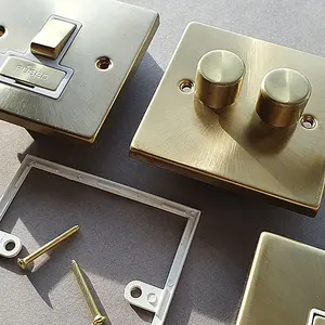 Satin / Brushed Brass Cooker Control 45A With 13A Switched Plug Socket - White Trim - SE Home