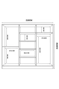 MAISON XL 6 Door 2 Drawer Mirrored White Wardrobe