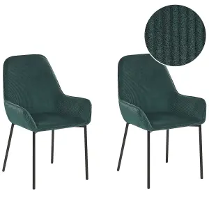 Set of 2 Dining Chairs LOVERNA Corduroy Dark Green