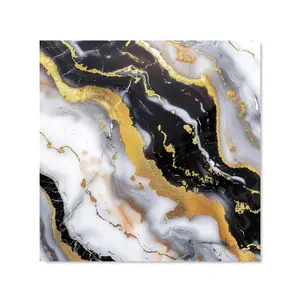 White Backed With Gold Marble Effect Premium Glass Kitchen Splashback W900mm x H650mm