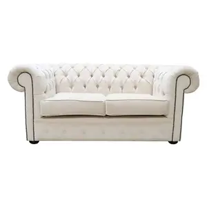 Chesterfield Handmade 2 Seater Sofa Settee Pimlico Cream Fabric In Classic Style