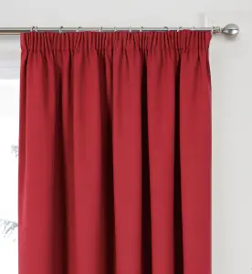 Home Curtains Woven Blockout 65w" x 54d" (165x137cm) Red Pencil Pleat Curtains (PAIR)