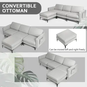 Costway Convertible Sectional Sofa L-Shaped 3-Seat Sofa Couch w/ Removable Ottoman