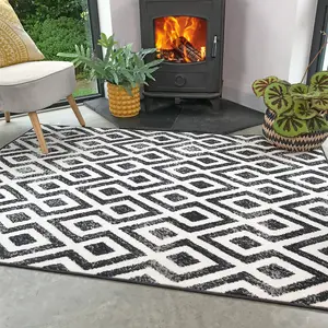 Black White Monochrome Diamond Geometric Area Rug 160x230cm