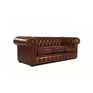 Chesterfield 3 Seater Antique Tan Real Leather Sofa Bespoke In Classic Style