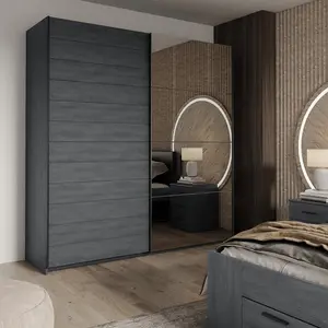 Sleek Galaxy Wardrobe with Sliding Doors in Oak Carbon - Stylish Storage, H2100mm W2000mm D610mm