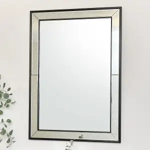 Melody Maison Large Black Antique Glass Framed Wall Mirror - 140cm x 100cm