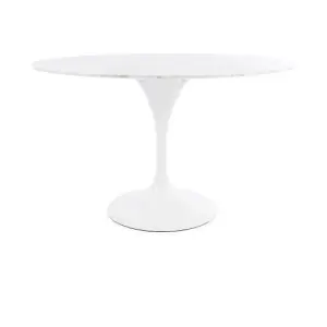 Tulip Set - Marble Large Circular Table and Six Chairs with Textured Cushion Olive