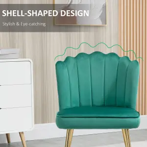 HOMCOM Velvet-Feel Shell Accent Chair Home Bedroom Lounge Metal Legs Green