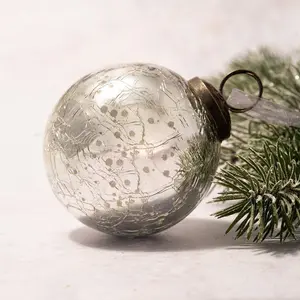 Crackle Glass Bauble (Set of 3) Silver / 8cm H x 8cm W x 8cm D