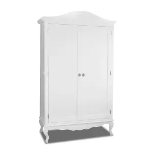 Juliette Double Wardrobe. French Style 2 Door Wardrobe with Crystal Handles - White