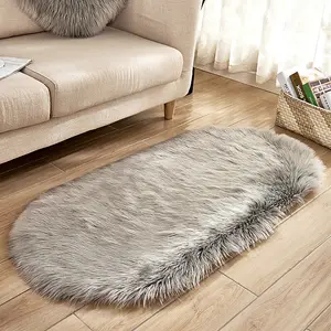 Grey Oval Super Soft Shaggy Longhair Area Rug Kids Room Decor Chair Sofa Cover Seat Pad 60 x 90 cm