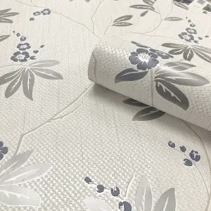 Belgravia Décor Amelie Blossom White/Navy Wallpaper