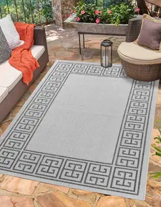 Modern Greek Key Design Outdoor-Indoor Rugs Dark Grey 120x170 cm