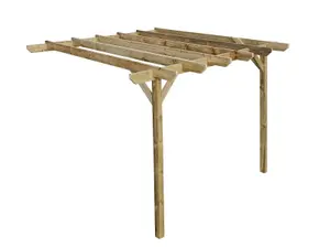 Lean to wooden garden pergola kit - Chamfered design wall mounted gazebo, 3m x 4.2m (Natural finish)