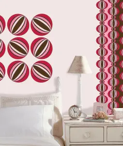 Wallpops, 4 x Large Self-Adhesive Pink/Red Geometric Circle Wall Stickers