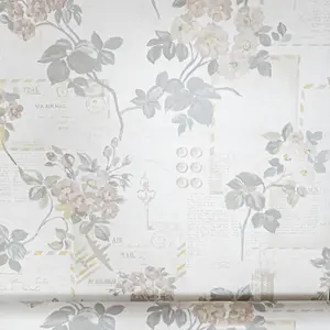 Cream Beige Floral Wallpaper Postcards Stamps Words Buttons Keys Paste The Paper