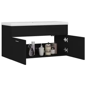 Berkfield Sink Cabinet with Built-in Basin Black Engineered Wood