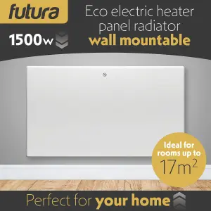 Futura Electric 1500W Radiator Panel Heater Wall Mounted or Floor Standing Bathroom Safe Timer and Thermostat Control