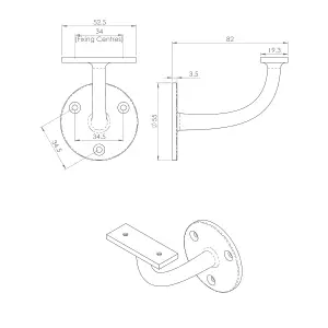 Alexander & Wilks Satin Chrome Handrail Bracket - AW750SC