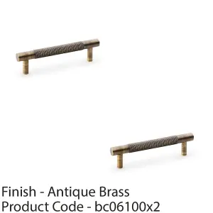 2 PACK - Knurled T Bar Door Pull Handle - Antique Brass - 96mm Centres Premium Drawer