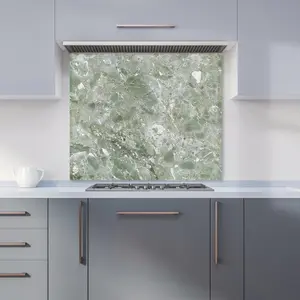 Polished Sage Green Quartz Effect Premium Glass Kitchen Splashback W600mm x H750mm