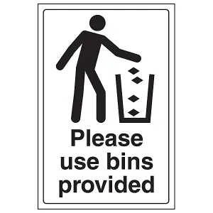 Please Use Bins Provided Waste Sign - Rigid Plastic - 300x400mm (x3)