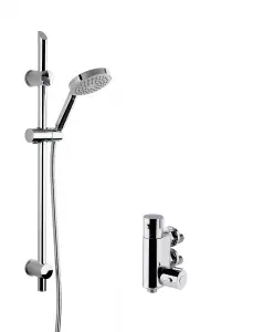 Round Thermostatic Vertical Bar Valve and Single Function Handset Slider Rail Kit Shower Bundle - Chrome - Balterley