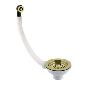 Newbury Brushed Brass Dual Lever Kitchen Sink Mixer & Basket Strainer (Round Overflow)