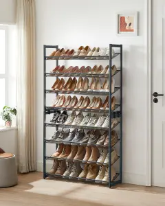 SONGMICS  Shoe Rack, 8-Tier Stackable Shoe Storage Shelf, Metal Shoe Organiser With Adjustable Flat Or Angled Shelves