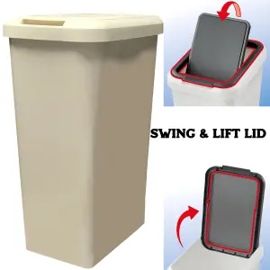 Kitchen Bin Touch and Lift Rectangle Swing Bin as a Kitchen Waste Rubbish Recycle Bin 45L - Cream