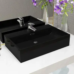 Berkfield Basin with Faucet Hole Ceramic Black 76x42.5x14.5 cm