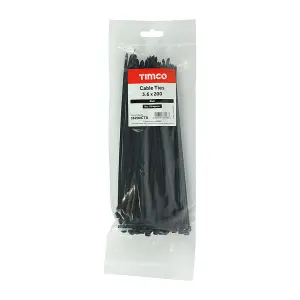 Timco - Cable Ties - Black (Size 3.6 x 200 - 100 Pieces)