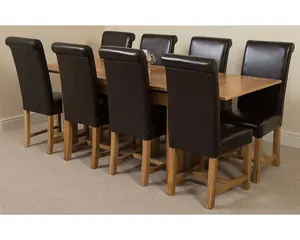 Richmond 140cm - 220cm Oak Extending Dining Table and 8 Chairs Dining Set with Washington Brown Leather Chairs