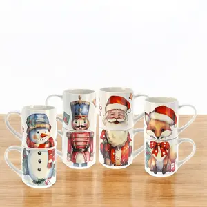 URBN-CHEF 265ml 8 Pcs Tea Coffee Santa Mugs Gift Set Stackable Cups with Christmas Design