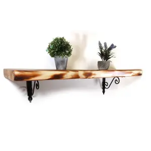 Wooden Shelf with Bracket WOZ 190x140mm Black 225mm Burnt Length of 60cm