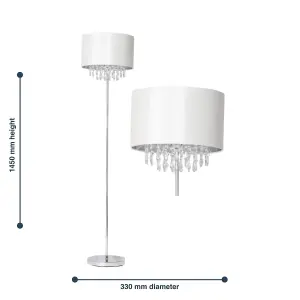 First Choice Lighting Pair of Cream Faux Silk Jewelled Floor Lamps